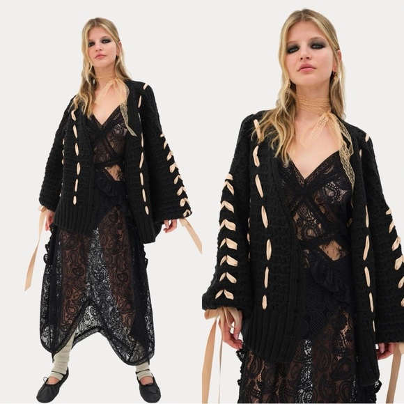 For Love & Lemons Brown Liberty Ribbon Cardigan In Black...